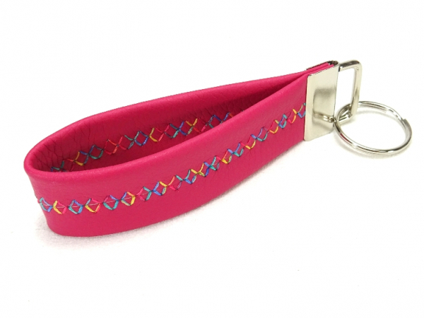 Schlüsselband Kunstleder PINK mit Zierstich, Geschenk für Frauen Mädchen, made by BuntMixxDESIGN